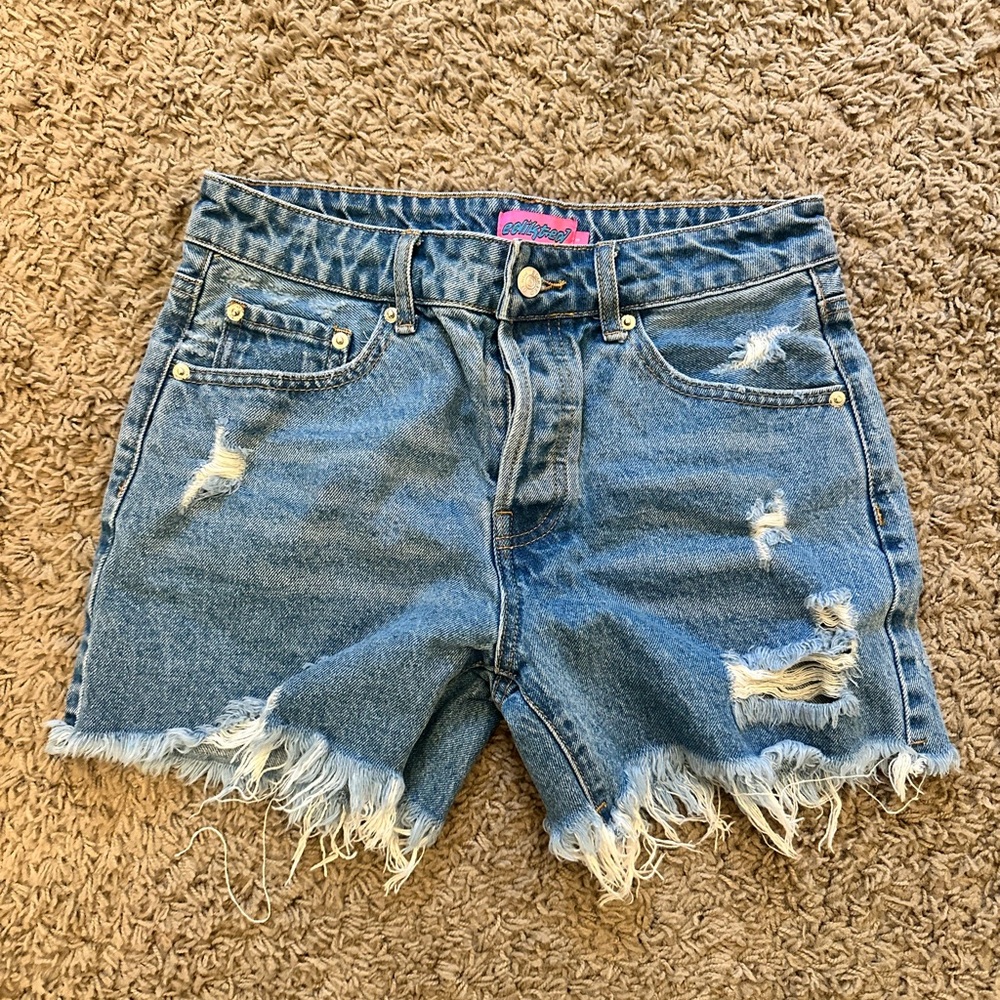 Edikted Blue Distressed Jean Shorts